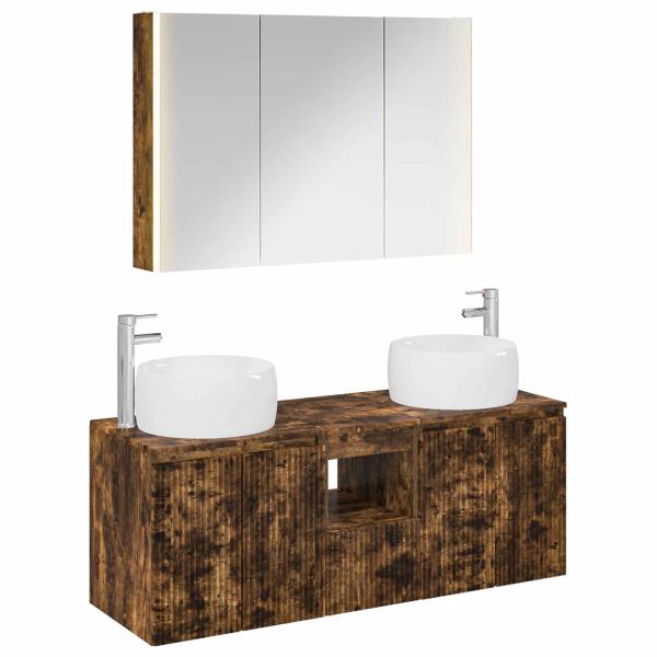 Badezimmerschrank-Set 4 stk. Geräucherte Eiche Holzwerkstoff