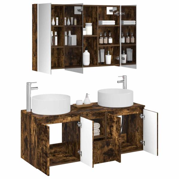 Badezimmerschrank-Set 4 stk. Geräucherte Eiche Holzwerkstoff
