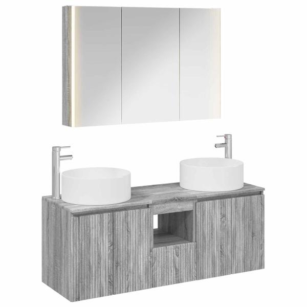 Badezimmerschrank-Set 4 stk. Grau Sonoma Holzwerkstoff