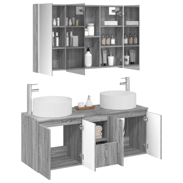 Badezimmerschrank-Set 4 stk. Grau Sonoma Holzwerkstoff