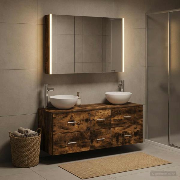 ARDEBO.de - Badezimmermöbel-Set 4 stk. Geräucherte Eiche
