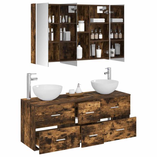 Badezimmermöbel-Set 4 stk. Geräucherte Eiche