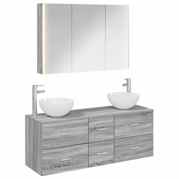 Badezimmermöbel-Set 4 stk. Grau Sonoma Ingenieurholz und Glas