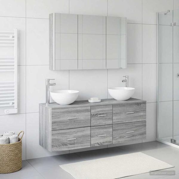 Badezimmermöbel-Set 4 stk. Grau Sonoma Ingenieurholz und Glas