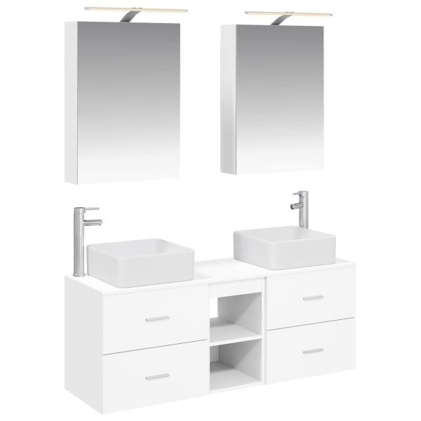 Badezimmermöbel-Set 5 stk. Weiß Ingenieurholz und Glas