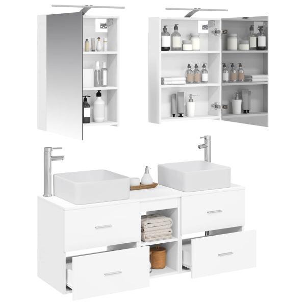 Badezimmermöbel-Set 5 stk. Weiß Ingenieurholz und Glas