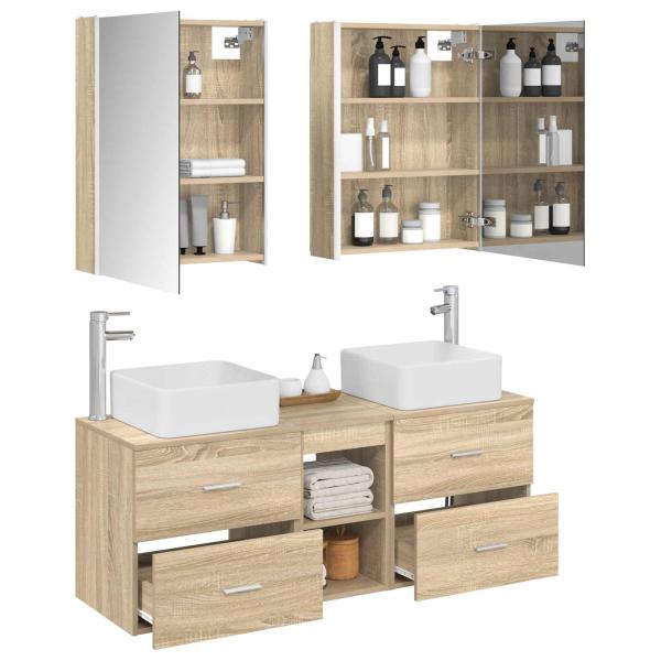 Badezimmermöbel-Set 5 stk. Sonoma-Eiche Ingenieurholz und Glas