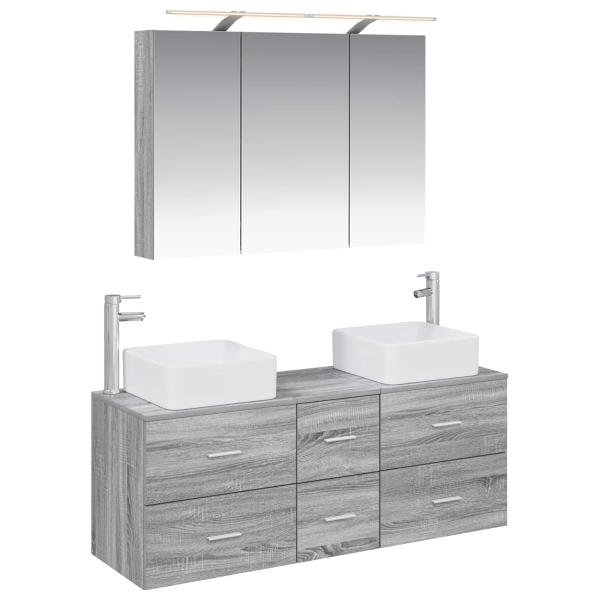 Badezimmermöbel-Set 4 stk. Grau Sonoma Ingenieurholz und Glas