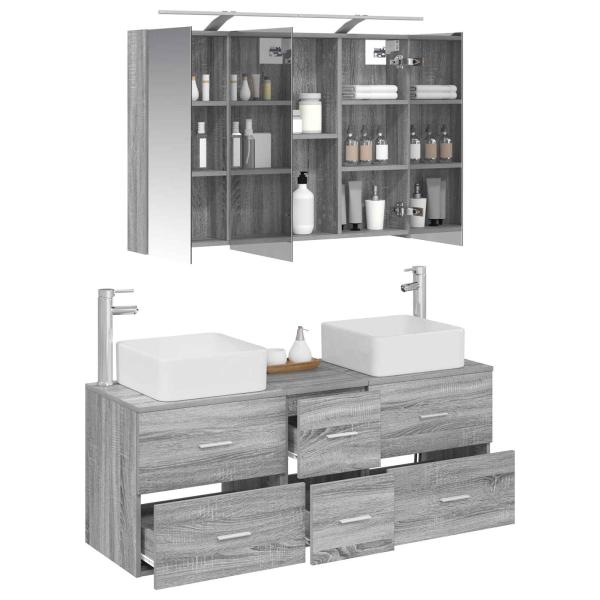 Badezimmermöbel-Set 4 stk. Grau Sonoma Ingenieurholz und Glas