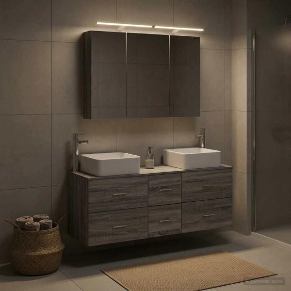 Badezimmermöbel-Set 4 stk. Grau Sonoma Ingenieurholz und Glas