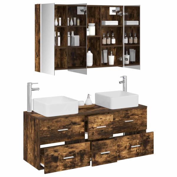 Badezimmermöbel-Set 4 stk. Geräucherte Eiche
