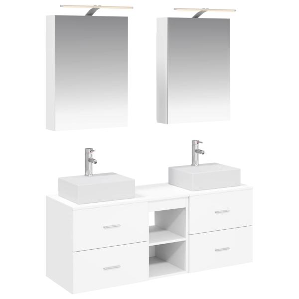 Badezimmermöbel-Set 5 stk. Weiß Ingenieurholz und Glas