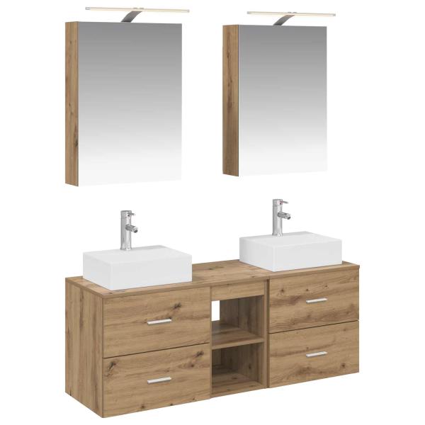 Badezimmermöbel-Set 5 stk. Artisan-Eiche Ingenieurholz und Glas