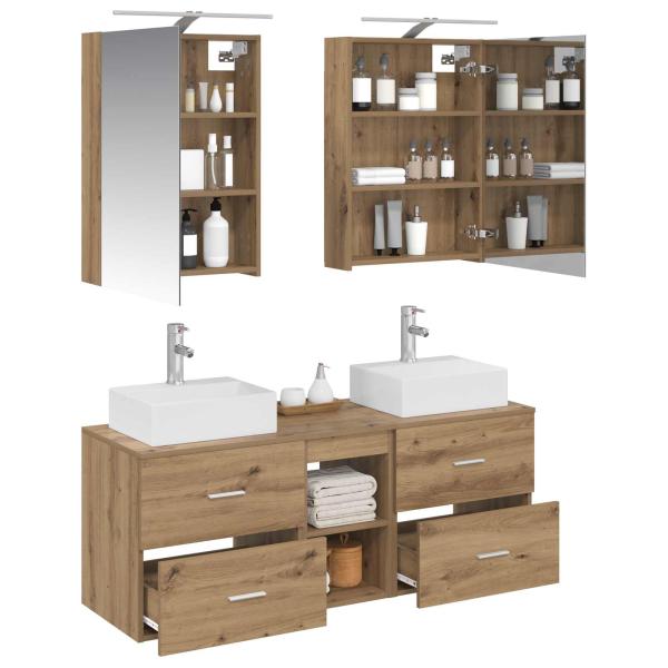 Badezimmermöbel-Set 5 stk. Artisan-Eiche Ingenieurholz und Glas