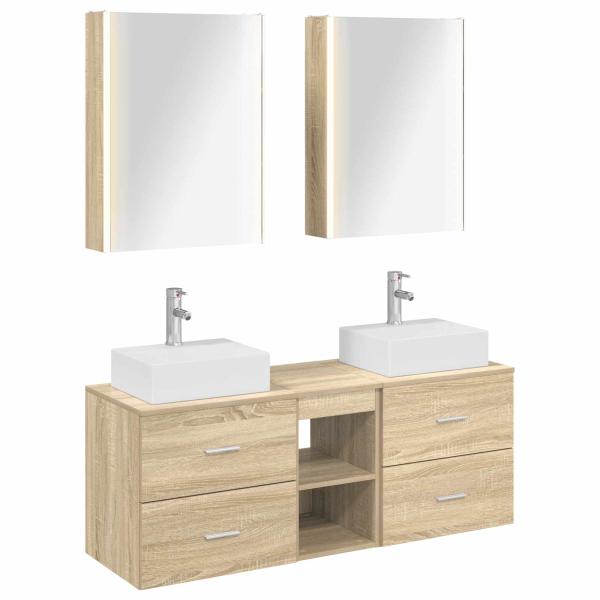 Badezimmermöbel-Set 5 stk. Sonoma-Eiche Ingenieurholz und Glas