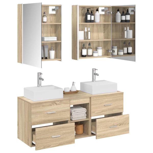 Badezimmermöbel-Set 5 stk. Sonoma-Eiche Ingenieurholz und Glas