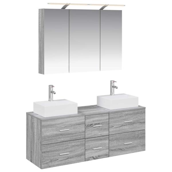 Badezimmermöbel-Set 4 stk. Grau Sonoma Ingenieurholz und Glas