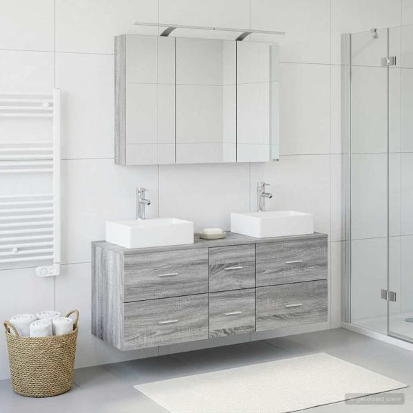 Badezimmermöbel-Set 4 stk. Grau Sonoma Ingenieurholz und Glas
