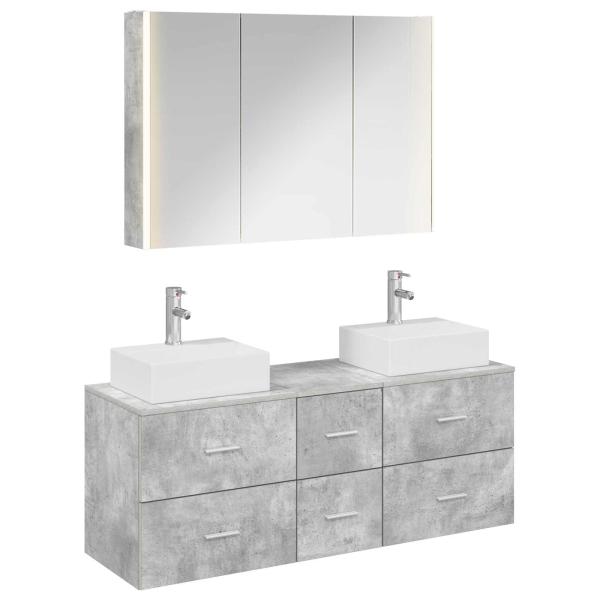 Badezimmermöbel-Set 4 stk. Betongrau Ingenieurholz und Glas