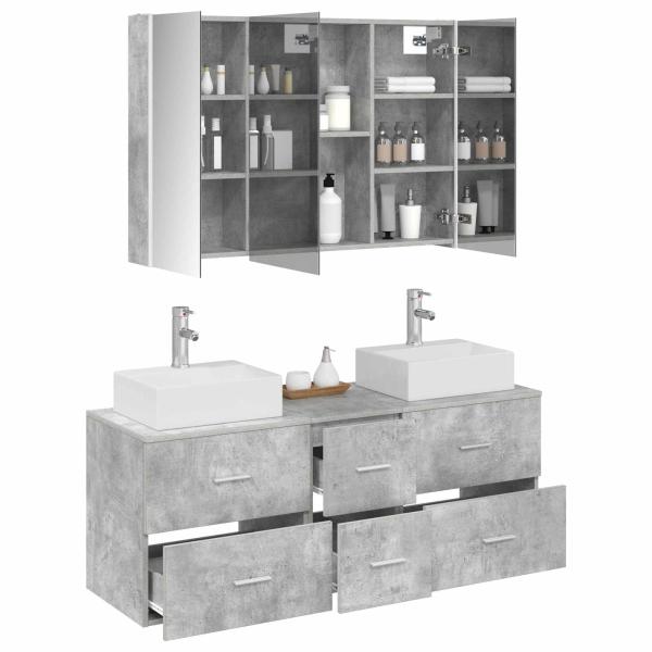 Badezimmermöbel-Set 4 stk. Betongrau Ingenieurholz und Glas