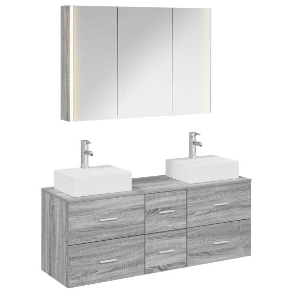 Badezimmermöbel-Set 4 stk. Grau Sonoma Ingenieurholz und Glas