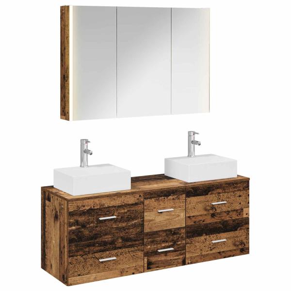 Badezimmermöbel-Set 4 stk. Altholz Ingenieurholz und Glas