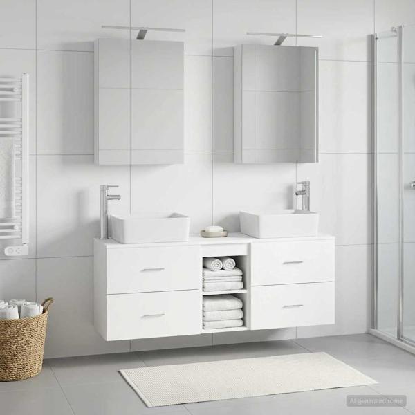 ARDEBO.de - Badezimmermöbel-Set 5 stk. Weiß Ingenieurholz und Glas