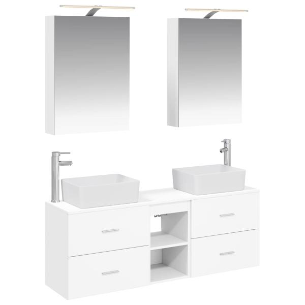 Badezimmermöbel-Set 5 stk. Weiß Ingenieurholz und Glas