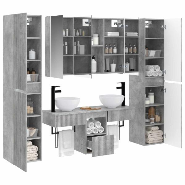 Badezimmermöbel-Set 6 stk. Betongrau Ingenieurholz und Glas