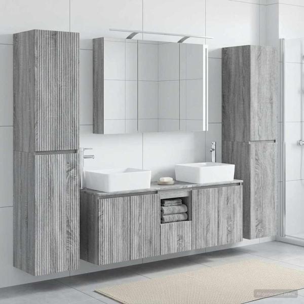 ARDEBO.de - Badezimmermöbel-Set 6 stk. Grau Sonoma Ingenieurholz und Glas
