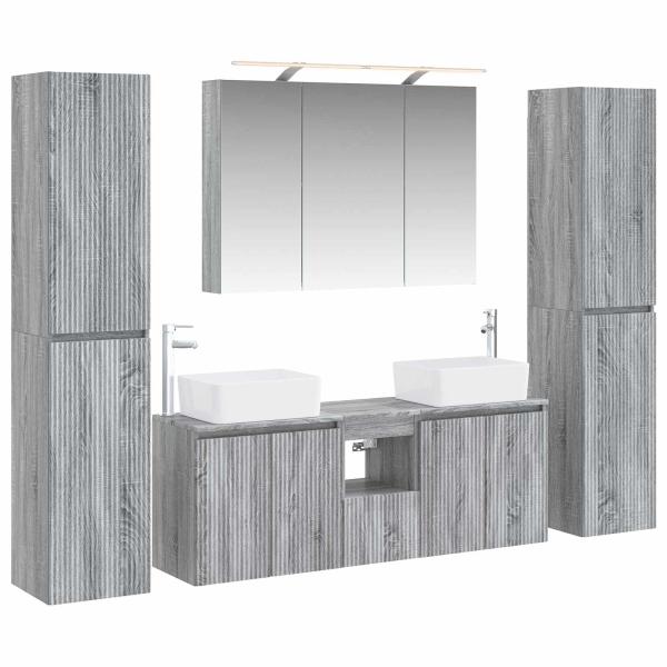 Badezimmermöbel-Set 6 stk. Grau Sonoma Ingenieurholz und Glas