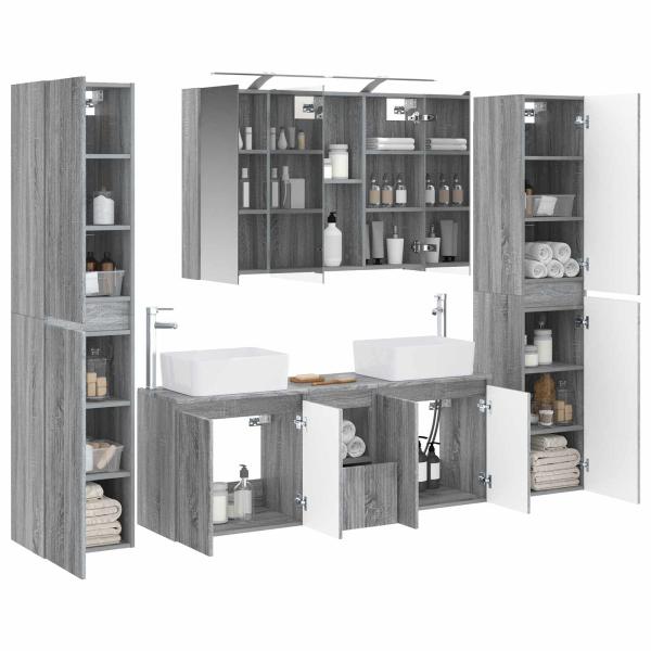 Badezimmermöbel-Set 6 stk. Grau Sonoma Ingenieurholz und Glas