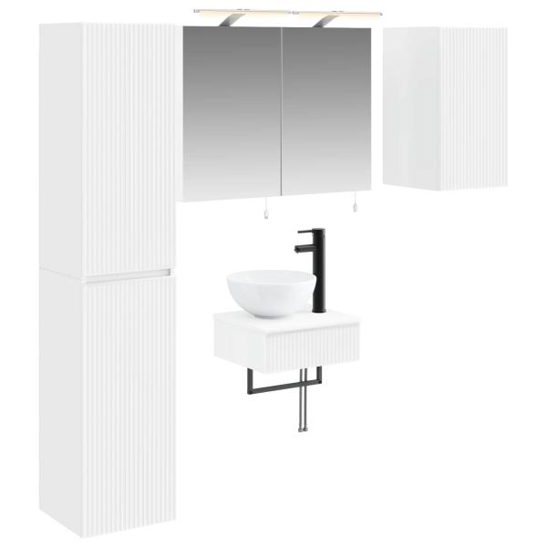 Badezimmermöbel-Set 5 stk. Weiß Ingenieurholz und Glas