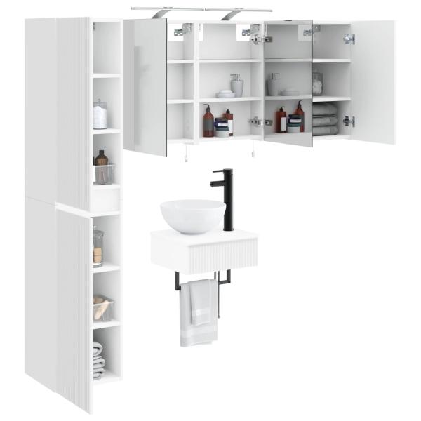 Badezimmermöbel-Set 5 stk. Weiß Ingenieurholz und Glas