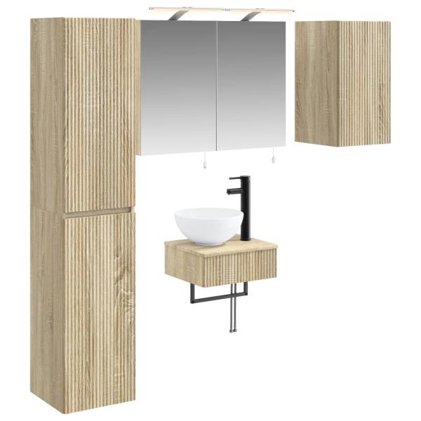 Badezimmermöbel-Set 5 stk. Sonoma-Eiche Ingenieurholz und Glas