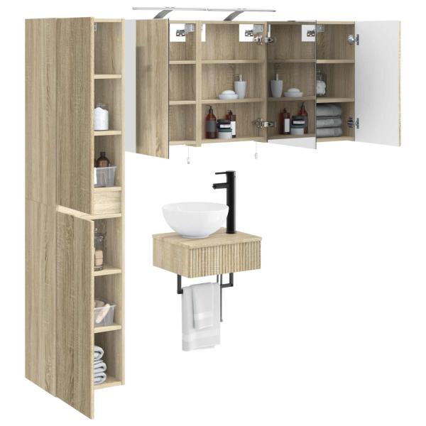 Badezimmermöbel-Set 5 stk. Sonoma-Eiche Ingenieurholz und Glas