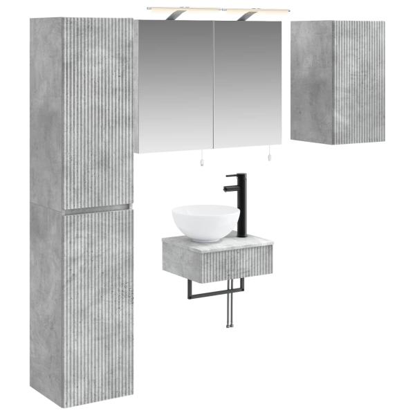 Badezimmermöbel-Set 5 stk. Betongrau Ingenieurholz und Glas