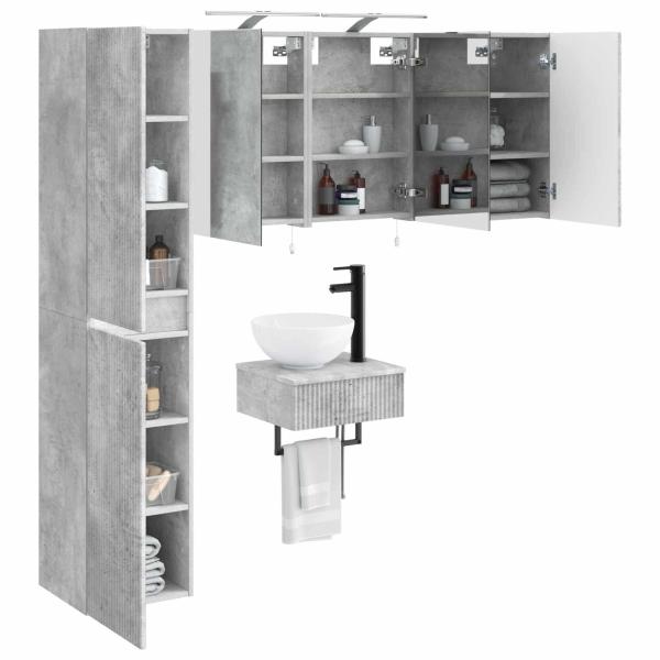 Badezimmermöbel-Set 5 stk. Betongrau Ingenieurholz und Glas