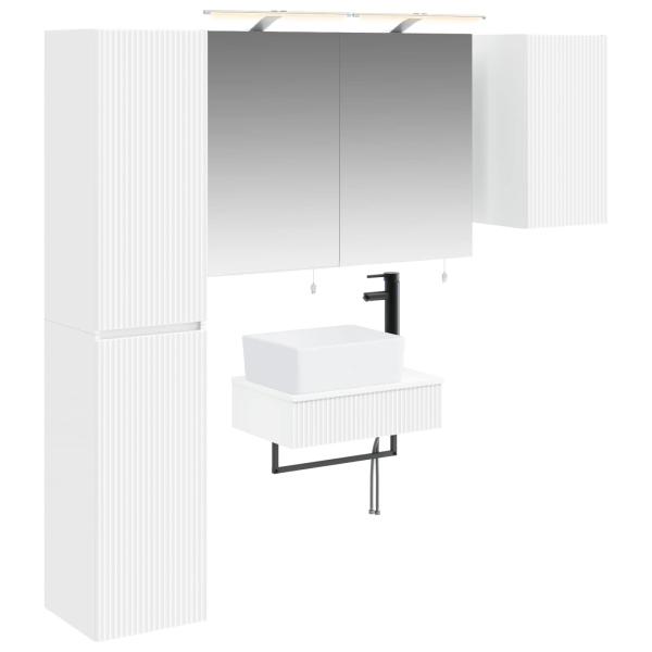 Badezimmermöbel-Set 5 stk. Weiß Ingenieurholz und Glas