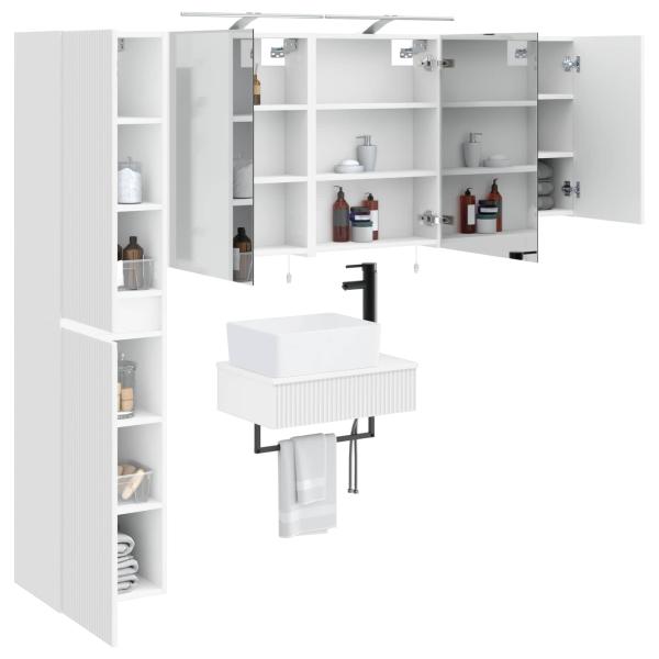 Badezimmermöbel-Set 5 stk. Weiß Ingenieurholz und Glas