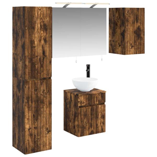 Badezimmerschrank-Set 5 stk. Geräucherte Eiche Holzwerkstoff