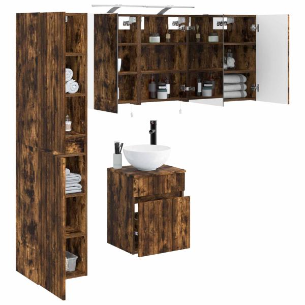Badezimmerschrank-Set 5 stk. Geräucherte Eiche Holzwerkstoff