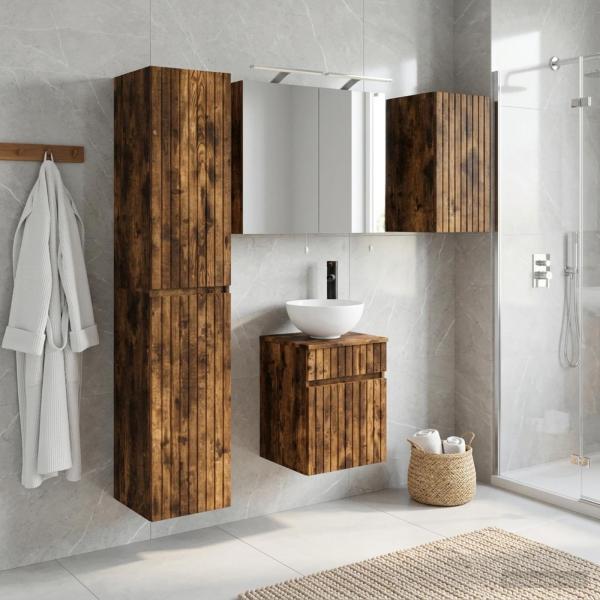 Badezimmerschrank-Set 5 stk. Geräucherte Eiche Holzwerkstoff