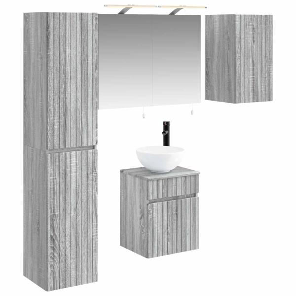 Badezimmerschrank-Set 5 stk. Grau Sonoma Holzwerkstoff