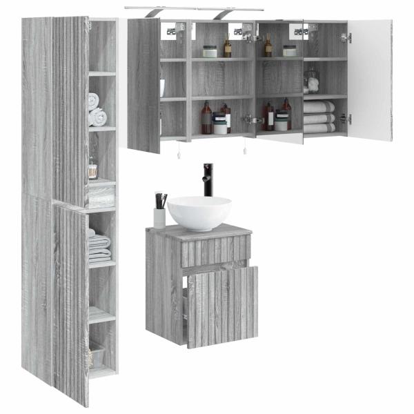 Badezimmerschrank-Set 5 stk. Grau Sonoma Holzwerkstoff