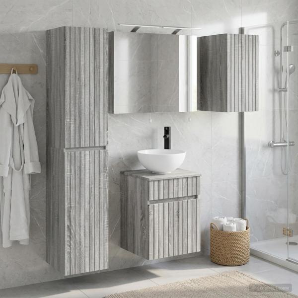 Badezimmerschrank-Set 5 stk. Grau Sonoma Holzwerkstoff