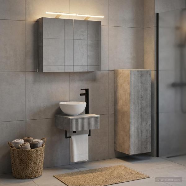Badezimmerschrank-Set 4 stk. Betongrau Holzwerkstoff