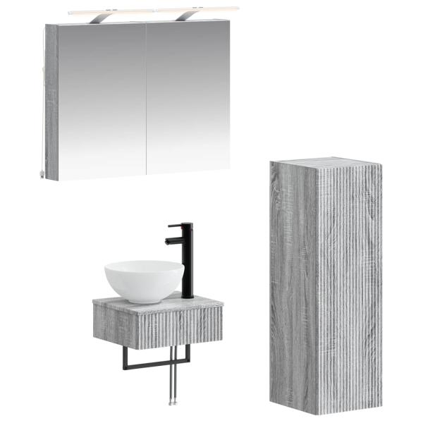 Badezimmerschrank-Set 4 stk. Grau Sonoma Holzwerkstoff