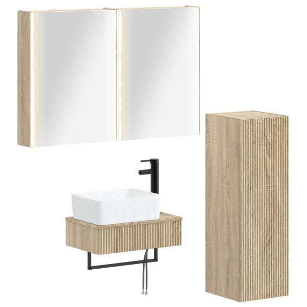 Badezimmermöbel-Set 4 stk. Sonoma-Eiche Ingenieurholz und Glas