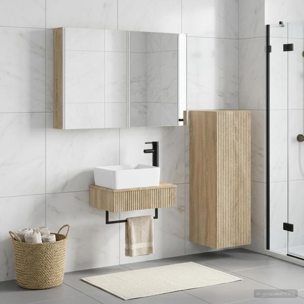 Badezimmermöbel-Set 4 stk. Sonoma-Eiche Ingenieurholz und Glas